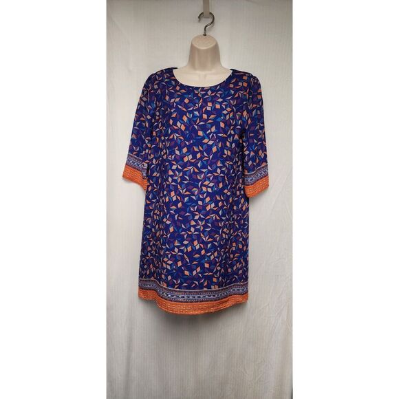 Everly Womens Blue/Orange Diamond Pattern Shift Dress Size Medium - Picture 2 of 9